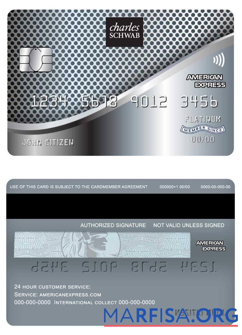 Blank USA Charles Schwab & Co bank american express credit card real example